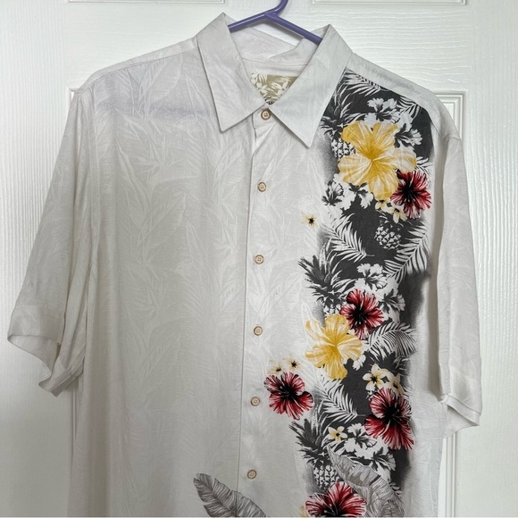Tasso Elba Men’s White and Yellow Casual Button Down Shirt Floral Design Sz L - Picture 4 of 15